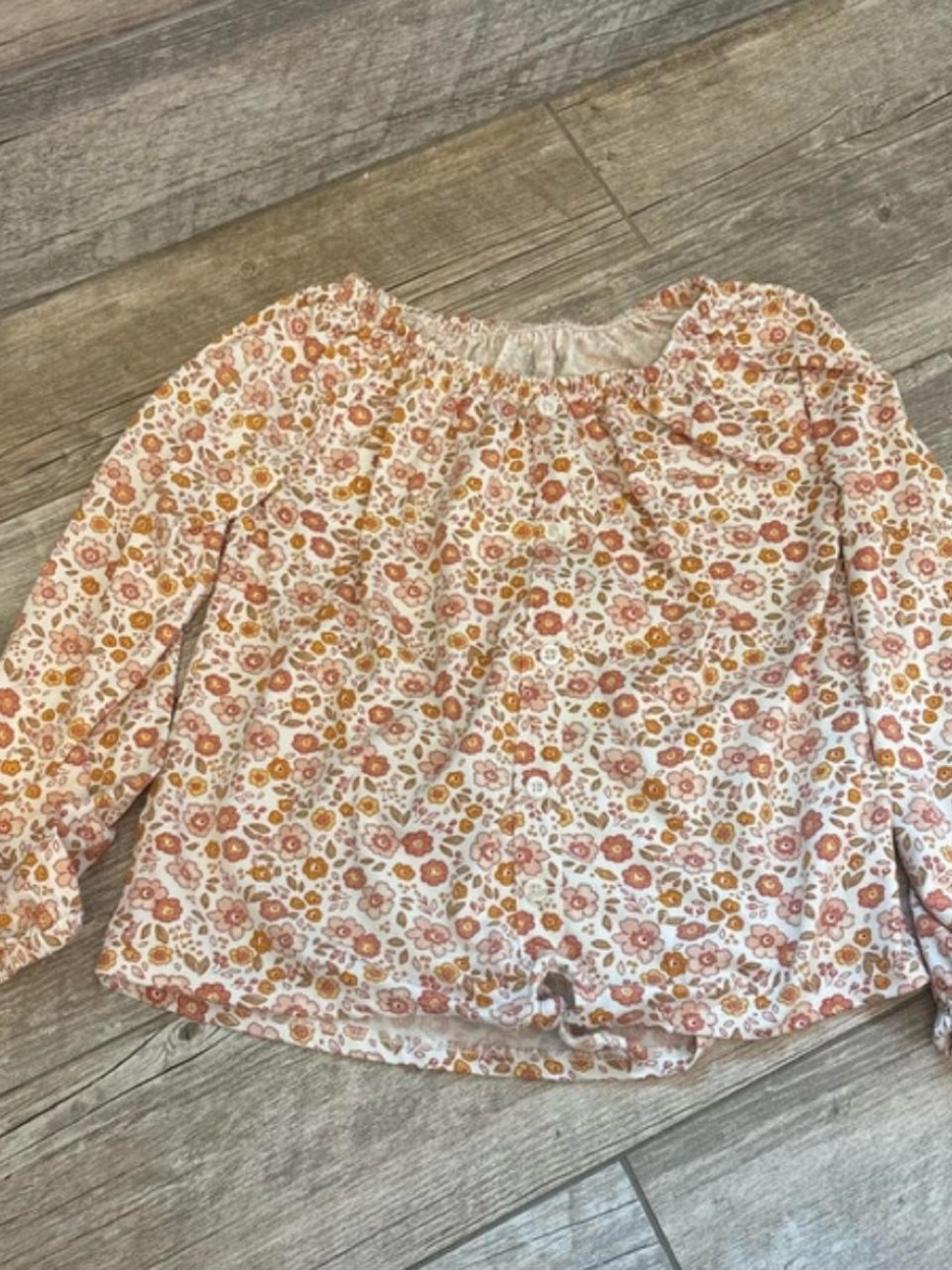 Girls Floral Peasant Blouse - White with Pink & Mustard Flowers